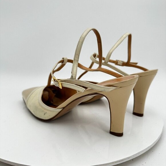 Celine Women Size EU 37.5 US 7 Cream Tan Pointed Toe T strap Heel Pump Sandal - Picture 7 of 16
